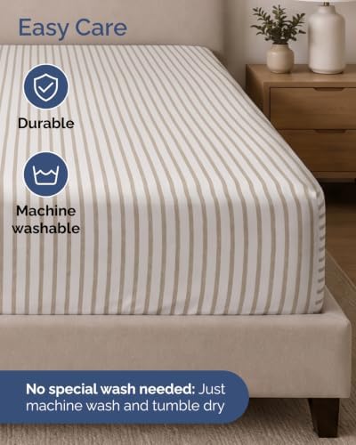 CGK Linens 2 Pack Extra Deep Cal King Fitted Sheets - Beige Stripes - Image 6
