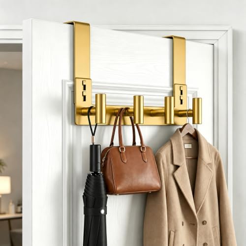 HUFEEOH Over Door Hooks, Stainless Steel Door Hanger with Non-Slip Pads, Easy Install Towel Coat Storage Fits 1-3/4" Thick Door (Gold, Fits 1-3/4" Thick Door - 4 "T” Hooks - 1 Pack) - Image 3