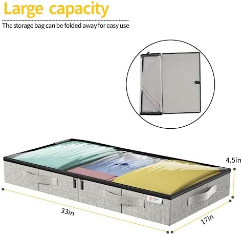 4.5 Inches Under Bed Storage Containers with Sturdy Sidewalls/Bottom and Reinforced Handles，Low Profile Underbed Storage for Clothes,Shoes,Pillows and Blankets with Zips and Clear Windows,4 Pack - Image 2