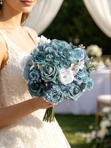 Artificial Flowers Combo Box Set Dusty Blue Silk Floral Arrangements for Wedding Bridal Bouquet, Cake Flowers, Table Centerpieces, Party & Home Decor - Image 3