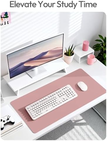 YSAGi Leather Desk Protector, Office Mat, Large Mouse Mat, Non-Slip PU Leather Blotter, Laptop Desk, Waterproof Writing Pad for Office and Home (Pale Mauve, 35.4" x 17") - Image 6