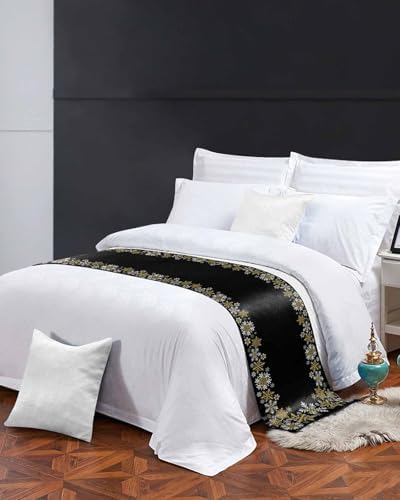 Winter Christmas Snowflake on Black Bed Runners for Bedroom Hotel,Decorative Bedding Scarf Gold White Pattern Bed End Blanket Bedding Runner Scarves for King Size Bed,102x20in - Image 4