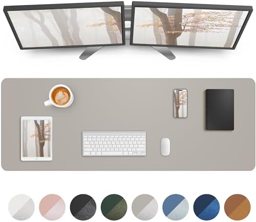 AFIING Leather Desk Pad Protector,Mouse Pad,Office Desk Mat, Non-Slip PU Leather Desk Blotter,Large Desk mat,Waterproof Keyboard mat for Office/Home/Decor (Light Grye,48"" x 17"") by AFIING
