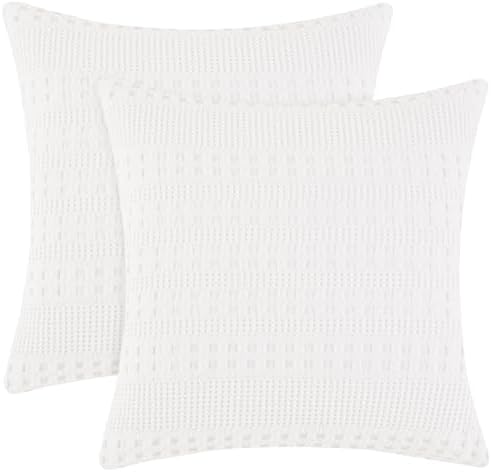 PHF Cotton Waffle Weave Euro Sham Covers 26" x 26", White, No Insert by PHF