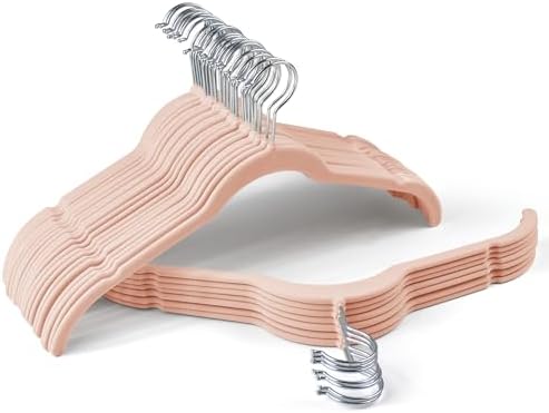 Sishynio Premium Velvet Shirt Hangers 30 Pack, Non-Slip 360° Swivel Hook Space-Saving Felt Hanger, Slim Flocked Hangers for Blouses, Strappy Dresses, Tank Tops(Pink) by Sishynio