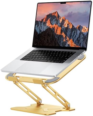 JCZT Adjustable Laptop Stand for Desk, Metal Foldable Laptop Riser, Gold by JCZT