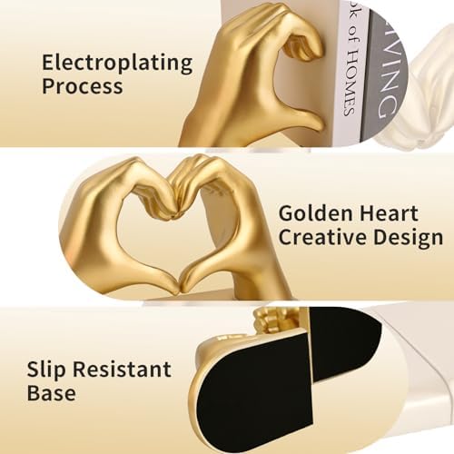 Gold Decorative Bookends for Shelves, Heart Hands Book Ends Sculpture Aesthetic Decor for Bedroom Living Room Merch Apartment Bookshelf Birthday Women Decorations Stuff Aesthetic - Image 5