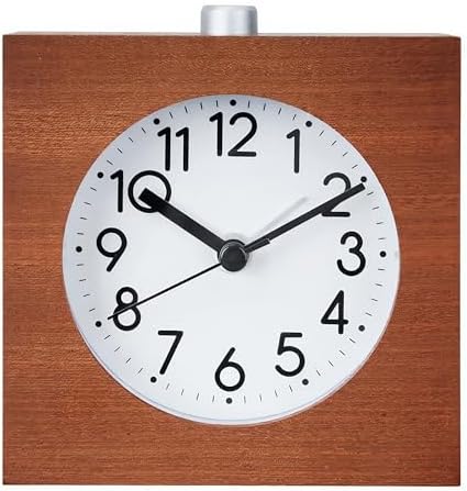 Wooden Analog Alarm Clock Silent Battery Operated with Night Light by Lancoon