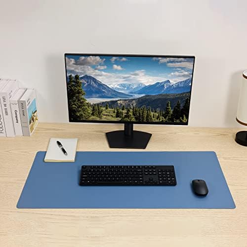 Wolaile Faux Leather Desk Pad Blotter,Water and Slip Resistant Writing Desk Protector Mat,Blue Large Mouse Pad for Desktop/Office Home Table Cover,36x17 in - Image 2