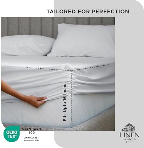 Linen Home 100% Cotton Percale Fitted Sheet only, Full Size, Dove Grey - Image 3