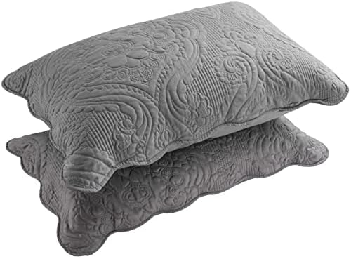 BOSOWOS Quilted Pillow Shams Set of 2, Decorative Microfiber Standard Bed Pillow Shams, Soft Breathable Pillow Covers with Envelope Closure (Grey, 2Pcs:20 x 26inch) by BOSOWOSCOZYLIFE