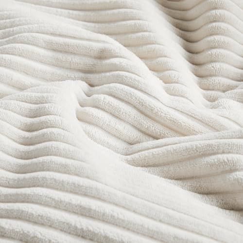 Fancy Homi 2 Packs Cream White Long Lumbar Decorative Throw Pillow Covers 16x24 Inch for Couch Bed Sofa, Rustic Farmhouse Boho Home Decor, Soft Striped Corduroy Rectangle Accent Cushion Case 40x60 cm - Image 5