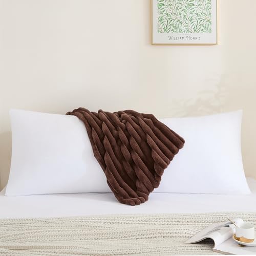 Full Body Pillow with Fluffy Stripe Faux Fur Removable Cover, Long Bed Pillow Adult 20x54 Inches for Side Sleeper and Pregnancy, Coffee. - Image 2