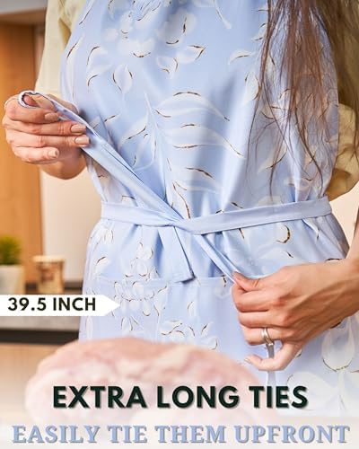 Premium Adjustable Cooking Aprons for Women with Pockets| Poly-Cotton Waterproof Kitchen Apron| Cute Floral Design, Long Ties - Image 5
