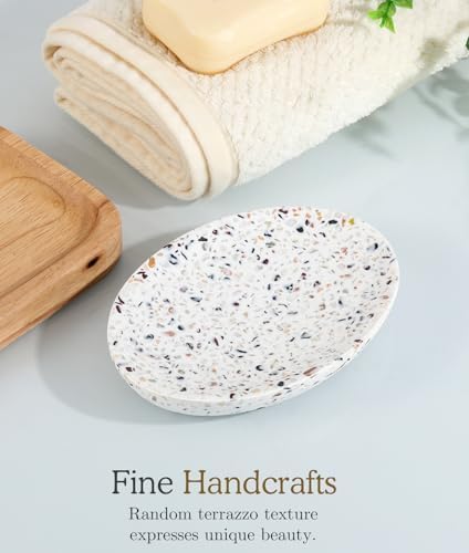 Luxspire Oval Soap Dish, Non-Slip Resin Holder with Drainage, Terrazzo - Image 4
