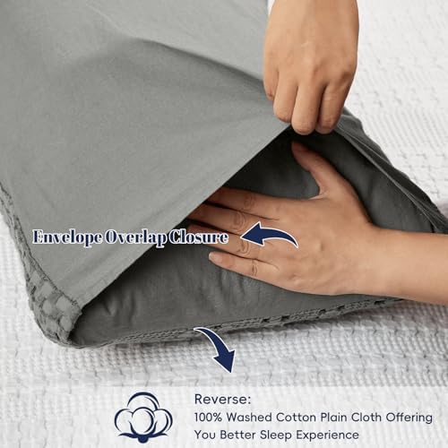 PHF 100% Cotton Waffle Pillow Shams Standard Size, 2 Pack 20" x 30" Soft Skin-Friendly Pillowcases, No Filling, Aesthetic Woven and Breathable Waffle Weave Pillow Case Covers for Bed, Dark Grey - Image 4