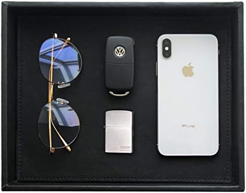 Vixdonos Valet Tray Nightstand Organizer Leather Catchall Tray for Perfume,Jewelry,Key and Remote on Counter or Dresser(Black) by Vixdonos