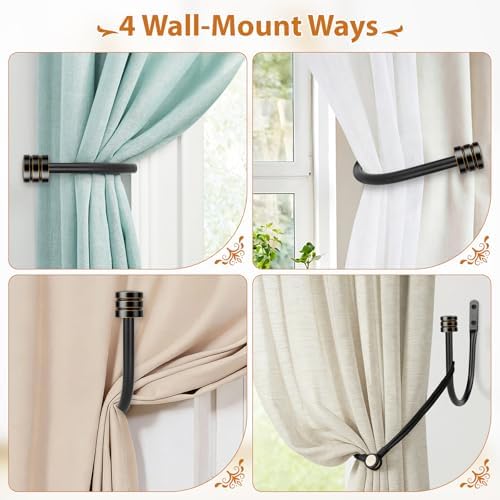 TONIAL Curtain Holdbacks, Calssic Cap Finials, Black(1 Pair/2 Pack), Large - Image 4