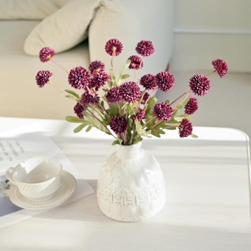 Laelfe 5Pcs Burgundy Flowers Artificial Pompon Mum, Fake Kiku Flowers Silk Small Mini Chrysanthemum Ball Faux Mum Decor for Autumn Filler DIY Bouquet Centerpieces Arrangements Shower(Burgundy) - Image 4