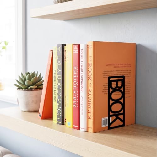 Book Ends for Shelves Set of 6, Black Modern Minimalist Metal Bookends Decorative Book Holder for Home Office Desk Bookshelf Decor Book Shelf Organizer - Image 2