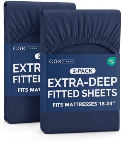 CGK Linens 2 Pack Extra Deep King Fitted Sheets - Navy Blue by CGKUnlimited