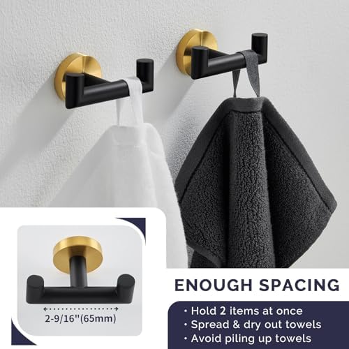 Angle Simple Double Towel Hooks, Bathroom Robe Coat Hook 2 Pack, Black Gold - Image 5