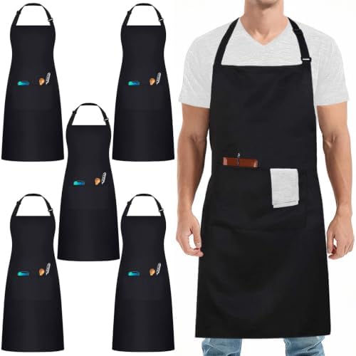 5 Pack Chef Apron, Servers Large Apron, Kitchen Bib Apron for Women Men by umboom