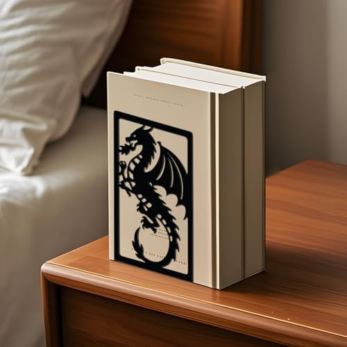 WADORN Creative Dragon Metal Bookends for Shelves Decorative 1 Pair, Heavy Duty Books End Support Non-Skid Book Holder Black L-Shaped Book Stopper for Home Office Desk Book Divider, 4.7x3.5x7 Inch - Image 6