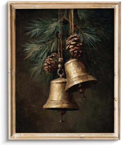 ZBJLLK Vintage Christmas Bells Canvas Wall Art, Gold Brass Bells Pine Cone Still Life Oil Painting Style Print, Premium Canvas Material & Ready to Frame, for Living Room Bedroom Fireplace Entryway Home Decor, 8x10Inch Unframed by Unknown