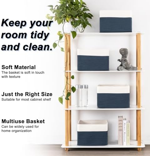 4 Pack Storage Baskets for Organizing, Woven Baskets for Shelves - Perfect for Toys, Books, Towels, and Clothes, Durable Gift Basket Bins Toy Storage, 12.7''L x9''W x7.8''H, Blue and White - Image 2