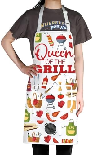 WZMPA Queen Of The Grill Kitchen Apron Queen Griller Gift Queen BBQ Adjustable Apron With Pockets Queen Grilling Merchandise - Image 3