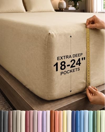 CGK Extra Deep King Single Fitted Sheet Only - Heathered Tan by CGKUnlimited