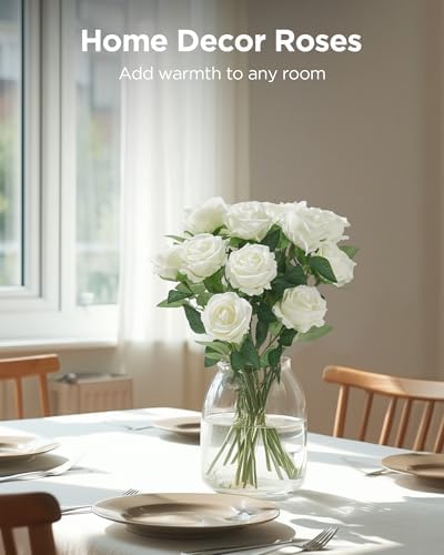 InnoGear White Roses Artificial Flowers 50 Pcs Fake Velvet Silk Rose Floral - Image 4