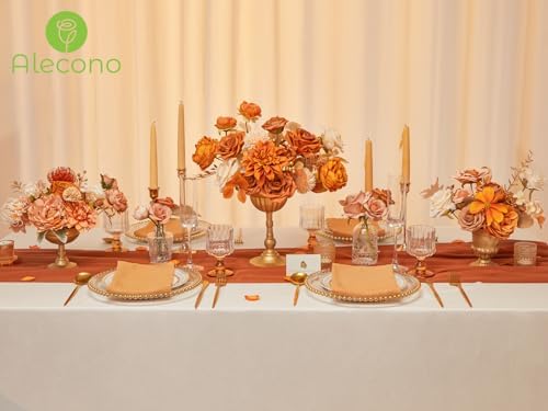 Alecono Orange Artificial Flowers, Silk Fake Fall Floral Set - Image 3