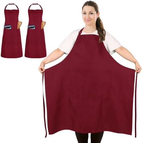 2 Pack Plus Size Waterproof Cooking Chef Apron with 2 Pockets for Men Women by FunChaos