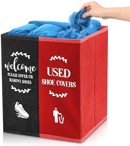 Shoe Cover Box Dispenser Foldable Storage Bin Holder, Black, Red by Singhoow