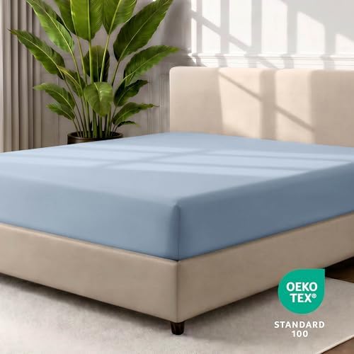 Bare Home Twin XL Fitted Sheet - 1800 Ultra-Soft (Twin XL, Dusty Blue) - Image 4