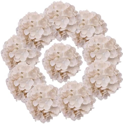 AVIVIHO 10pcs Beige Hydrangea Artificial Flowers Bulk Fake Flowers Hydrangea Silk Flowers with Stems for Western Boho Decor,Home,Wedding Party DIY Pampas Grass Florals Arrangement Decoration by Aviviho