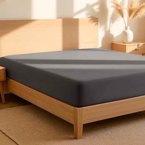 Bare Home 100% Organic Cotton Percale Fitted Sheet (Twin, Grey) by BareHome