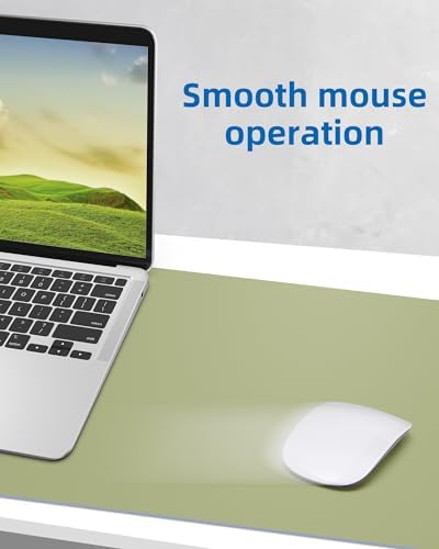 AFIING Leather Desk Pad Protector,Mouse Pad,Office Desk Mat, Non-Slip PU Leather Desk Blotter,Large Desk mat,Waterproof Keyboard mat for Office/Home/Decor (Olive Green,55"" x 17"") - Image 3