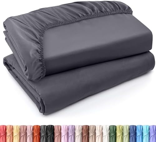Pack of 2 Twin Fitted Sheet, Fits Up to 15 Inch Deep Pocket, Grey by UTOPIABEDDING