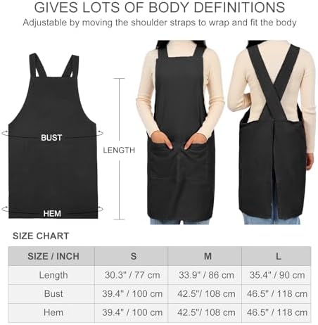 ELEZAY Aprons for Women with Pockets Plus Size Comfort Cross Back No Tie Cotton Linen Apron Pinafore - Image 5