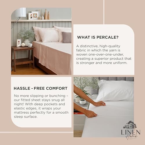 Linen Home 100% Cotton Percale Fitted Sheet only, Full Size, Sand Shell - Image 4