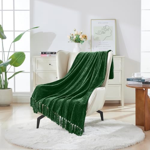 CozeCube Chenille Throw Blanket, Christmas Green Fringe Blanket, 60"X80" - Image 2