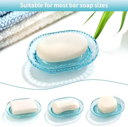 Glass Soap Dish, Vintage Embossed Bar Soap Holder, Decorative Soap Saver Tray for Shower, Bathtub, Bathroom and Kitchen Sink - Image 4