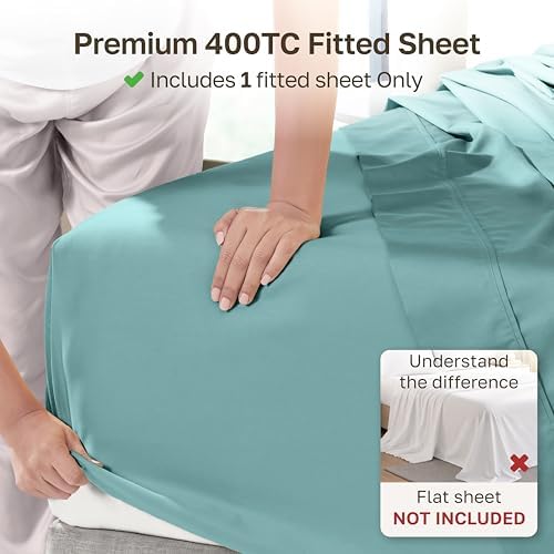 California Design Den Soft 100% Cotton Sateen Twin Size Fitted Sheets, Teal - Image 2
