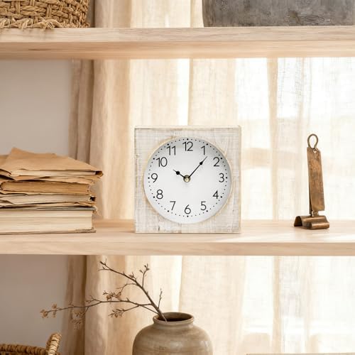 Vintage Table Clock, Square Wooden Farmhouse Table Clock Silent Non-Ticking Battery Operated Desk and Shelf Clocks for Living Room, Kitchen, Bedroom Decor - Image 4