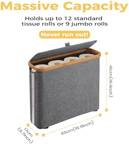 Elegant Toilet Paper Storage with Lid, Narrow Toilet Paper Holder Beside Toilet, Classy Bathroom Tissue Storage, Slim Toilet Paper Storage, Waterproof Oxford Fabric for Mega Rolls 30L (Gray) - Image 3