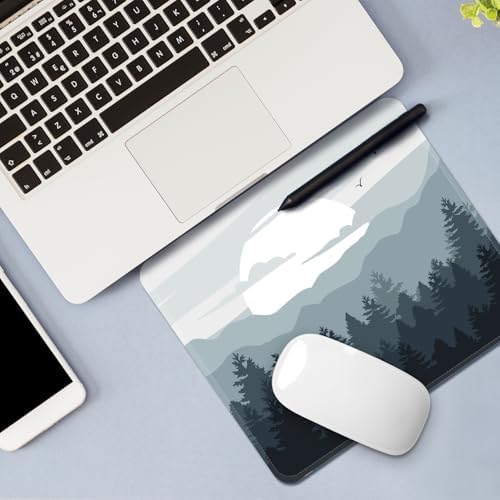 FROGIGO Mouse Pad with Stitched Edges - Nature Landscape Mousepad for Women, 9.25 x 7.75 inch Washable Square Desk Pad, Non-Slip Rubber Base, Office Home Laptop Accessories - Misty Mountain - Image 4