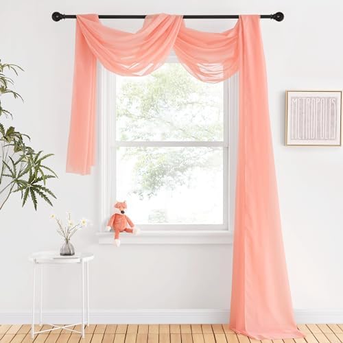 NICETOWN Sheer Scarf Curtain for Bedroom - Soft Voile Textured Window Topper Curtain Valance for Princess/Daughter Room Decor (W60 x L216, 1 Pack, Coral) by NICETOWN